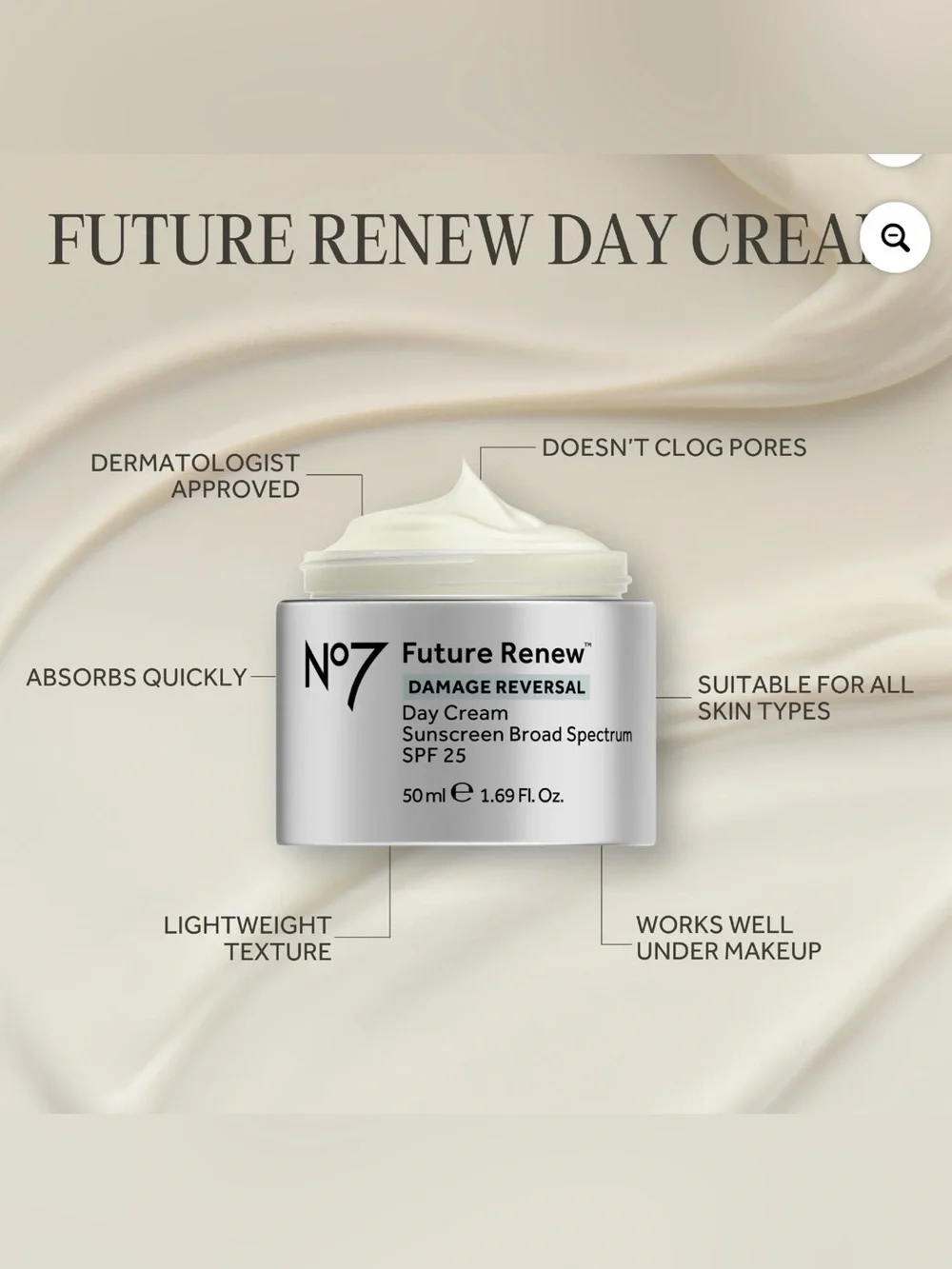 No7 Future Renew Damage Reversal Day Cream SPF 25 1.69oz Sensitive Skin